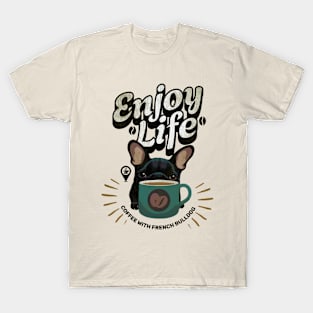 French bulldogs and coffee, cute pet, Frenchie lovers and coffee lover, espresso, coffee addicts or owners, dog lovers T-Shirt